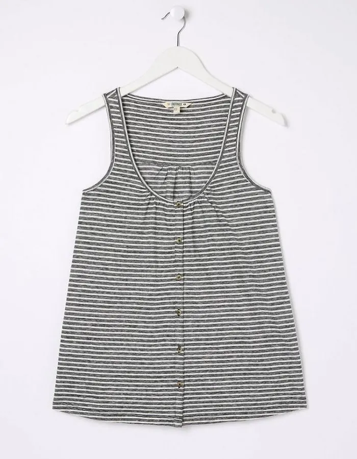 Women FatFace Tops and TShirts Flora Cotton Linen Stripe Vest Black