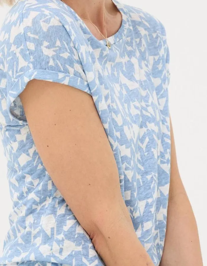 Women FatFace Tops and TShirts Ivy Linen Med Geo T Shirt Chambray Blue