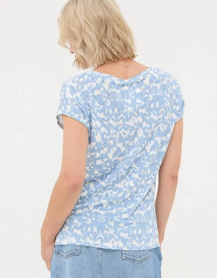 Women FatFace Tops and TShirts Ivy Linen Med Geo T Shirt Chambray Blue