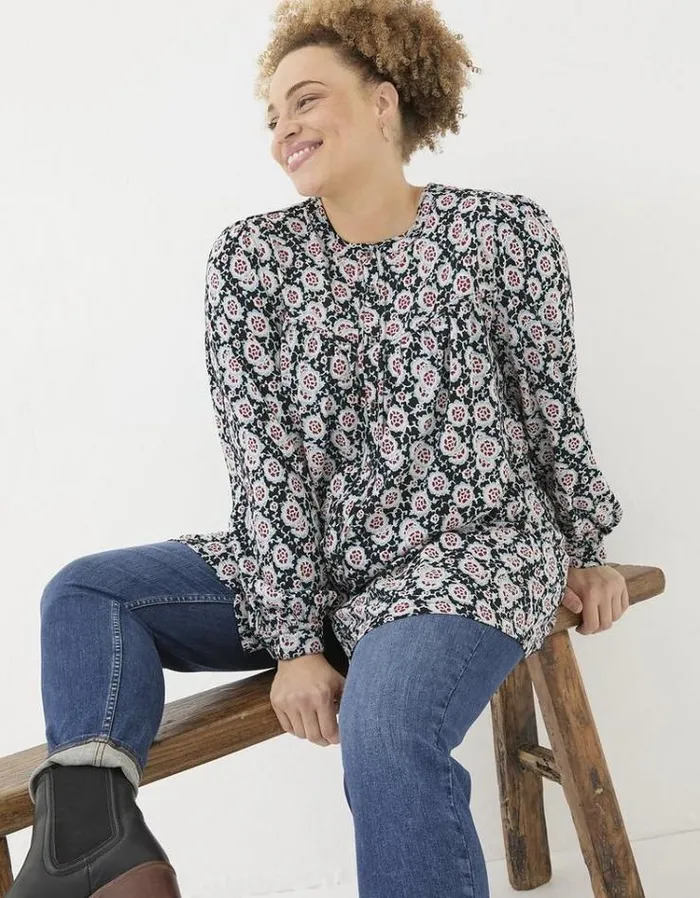 Women FatFace Tops and TShirts Jodie Wild Floral Tunic Black