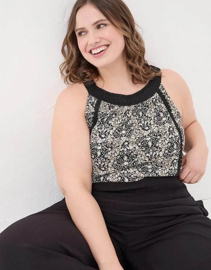 Women FatFace Tops and TShirts Nancy Inlay Floral Camisole Black