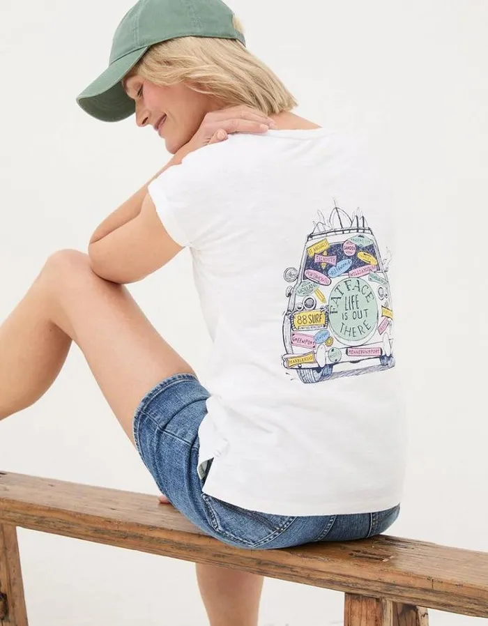 Women FatFace Tops and TShirts USA Slogan Car TShirt White