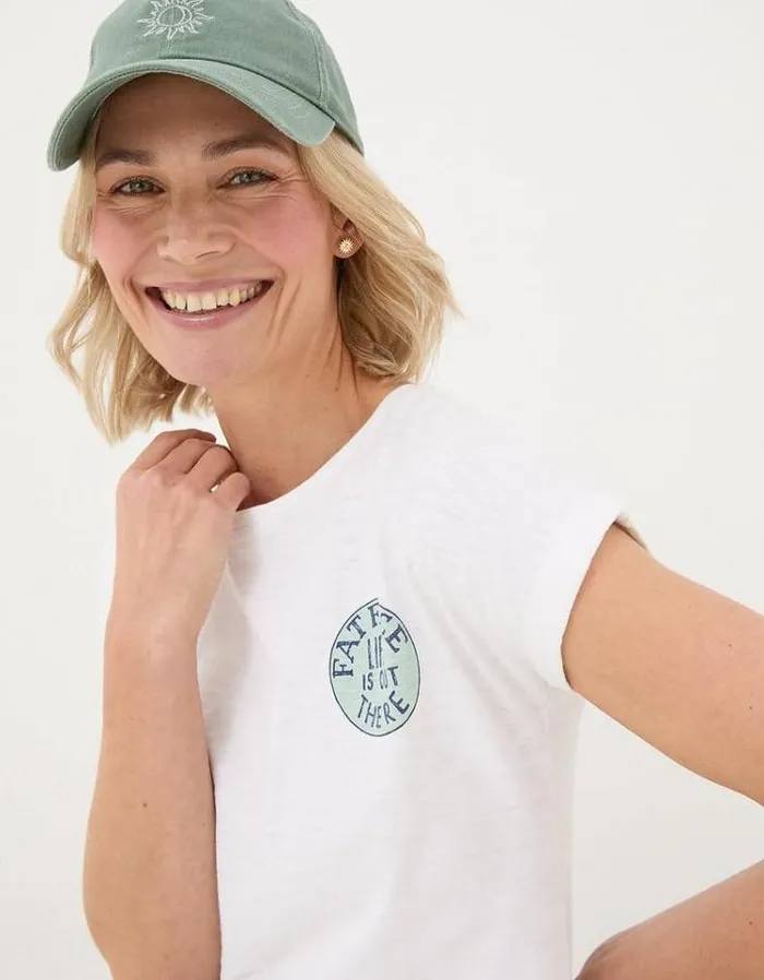Women FatFace Tops and TShirts USA Slogan Car TShirt White