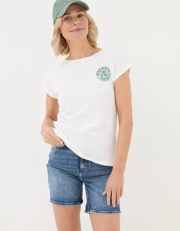 Women FatFace Tops and TShirts USA Slogan Car TShirt White
