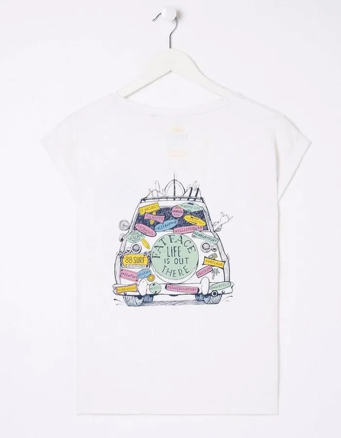 Women FatFace Tops and TShirts USA Slogan Car TShirt White