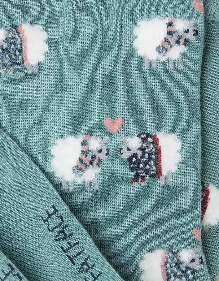 Women FatFace Underwear Socks and Tights 1 Pack Kissing Sheep Socks Green Haze