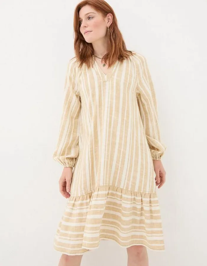 Women FatFace Vacation Shop Amy Linen Blend Stripe Dress Natural