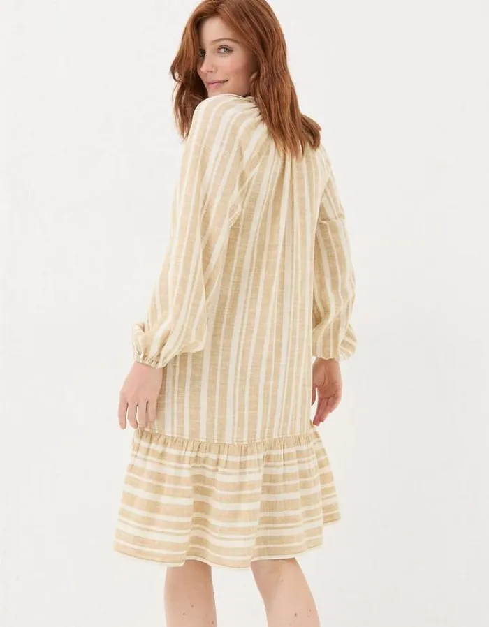 Women FatFace Vacation Shop Amy Linen Blend Stripe Dress Natural