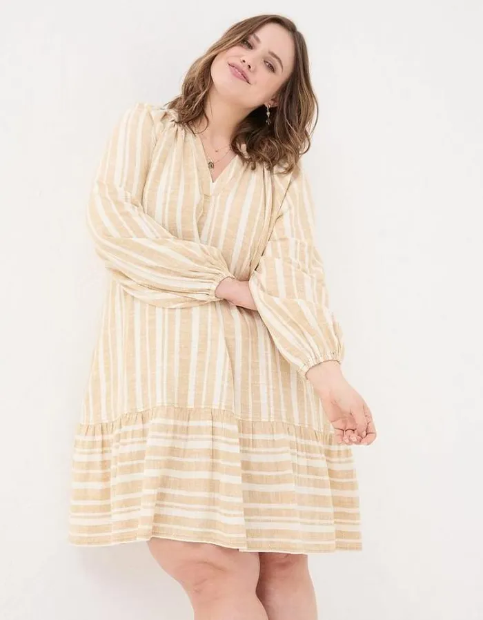Women FatFace Vacation Shop Amy Linen Blend Stripe Dress Natural