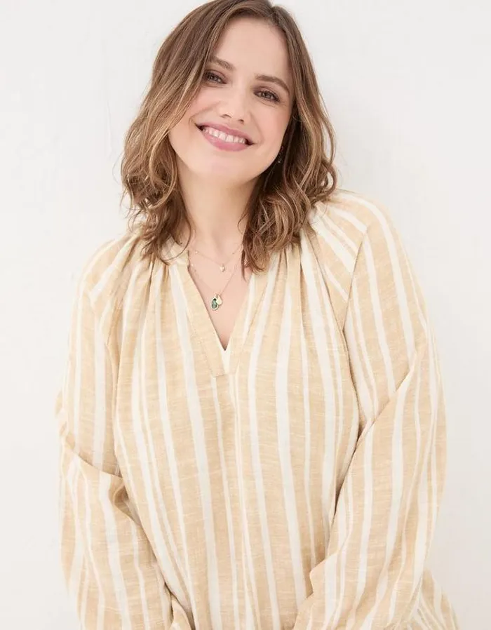 Women FatFace Vacation Shop Amy Linen Blend Stripe Dress Natural
