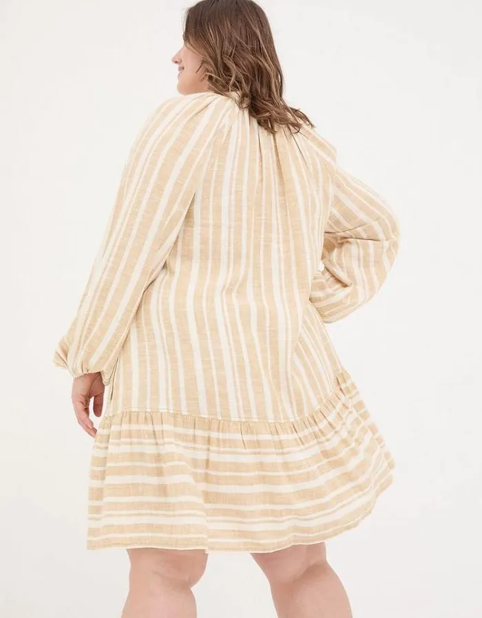 Women FatFace Vacation Shop Amy Linen Blend Stripe Dress Natural