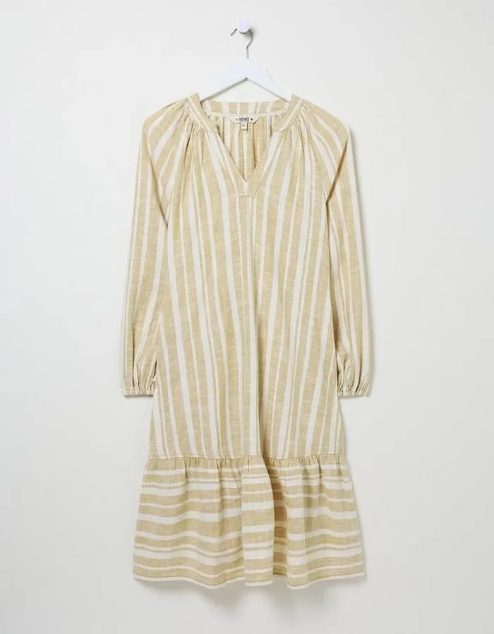 Women FatFace Vacation Shop Amy Linen Blend Stripe Dress Natural