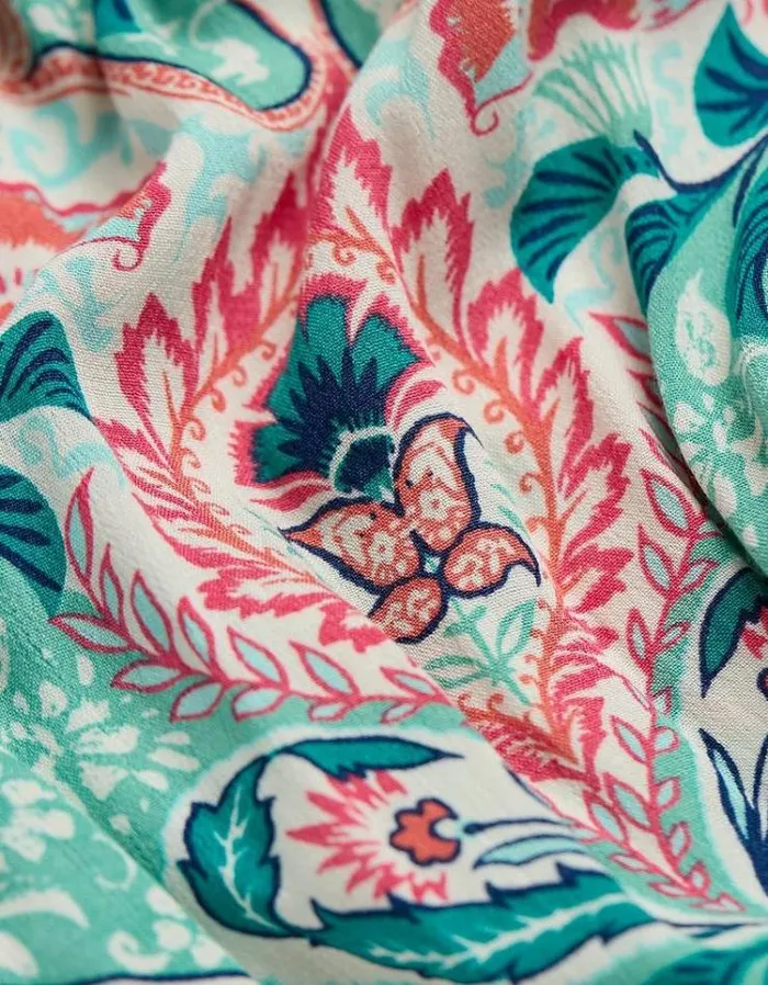 Women FatFace Vacation Shop Aurora Mirrored Paisley Jumpsuit Teal Green