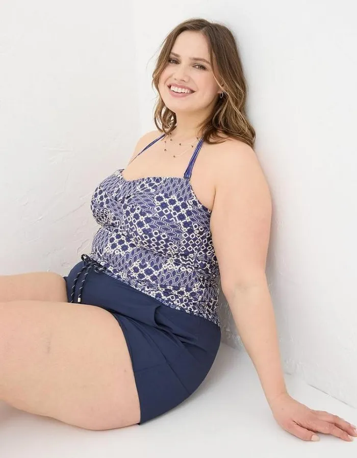 Women FatFace Vacation Shop Zuri Patchwork Geo Tankini Blue