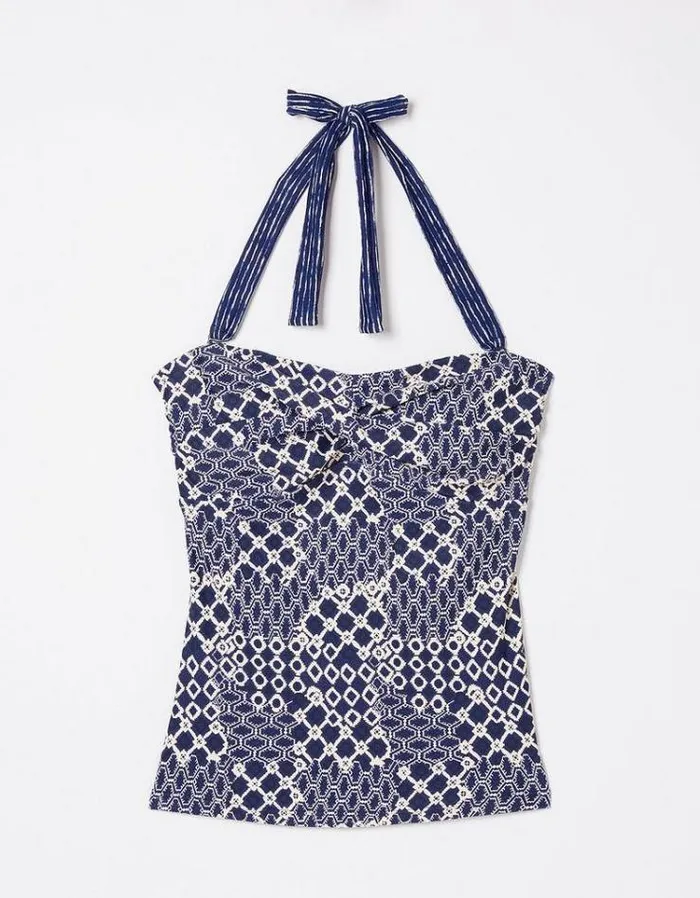 Women FatFace Vacation Shop Zuri Patchwork Geo Tankini Blue