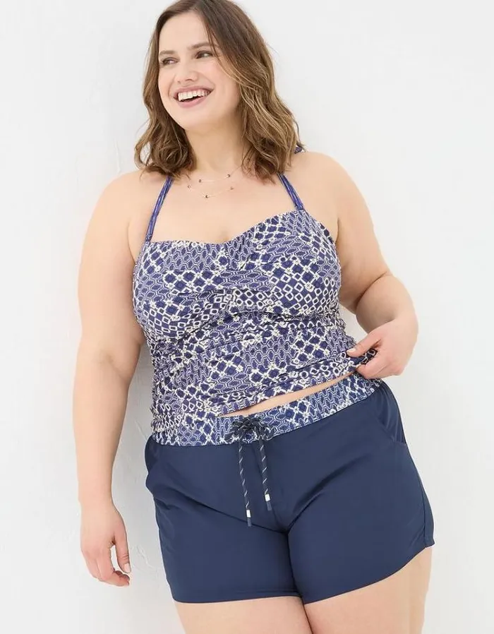 Women FatFace Vacation Shop Zuri Patchwork Geo Tankini Blue