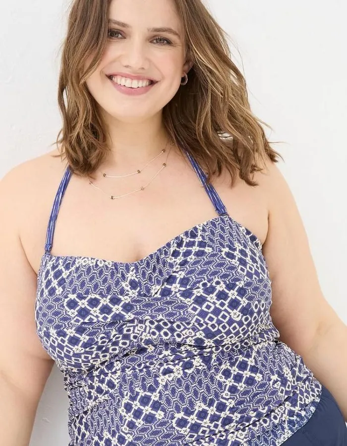 Women FatFace Vacation Shop Zuri Patchwork Geo Tankini Blue