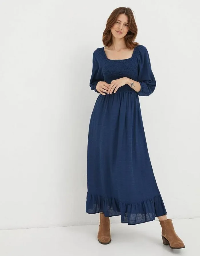 Women FatFace Women039s Sale Adele Shirred Midi Dress Bright Blue