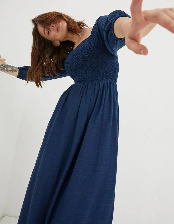 Women FatFace Women039s Sale Adele Shirred Midi Dress Bright Blue