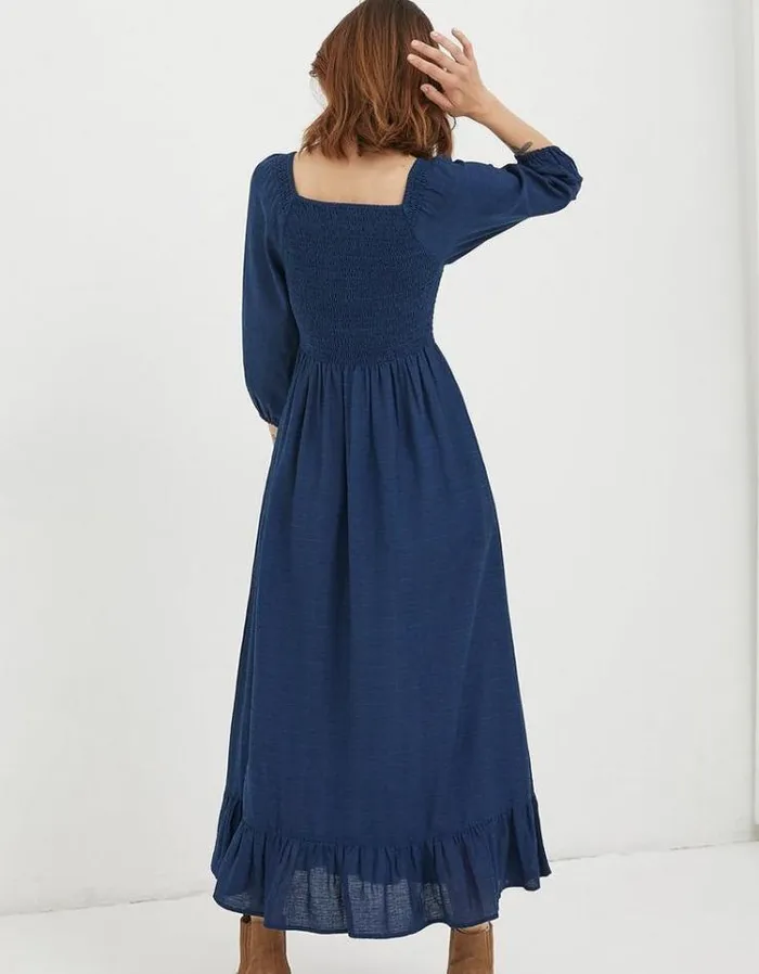 Women FatFace Women039s Sale Adele Shirred Midi Dress Bright Blue