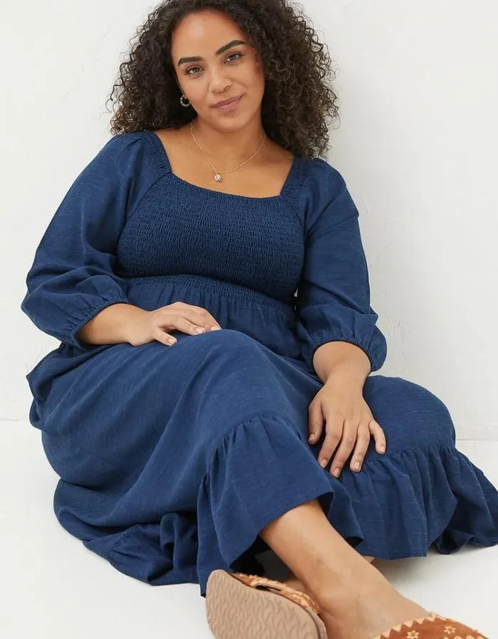 Women FatFace Women039s Sale Adele Shirred Midi Dress Bright Blue