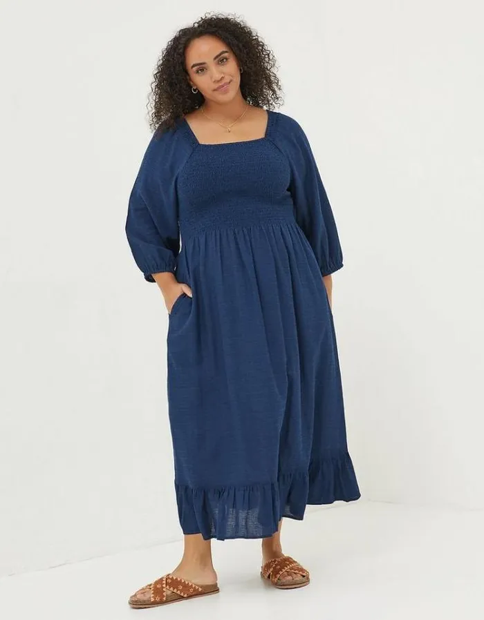 Women FatFace Women039s Sale Adele Shirred Midi Dress Bright Blue