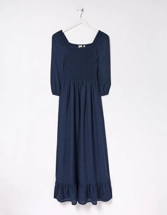Women FatFace Women039s Sale Adele Shirred Midi Dress Bright Blue