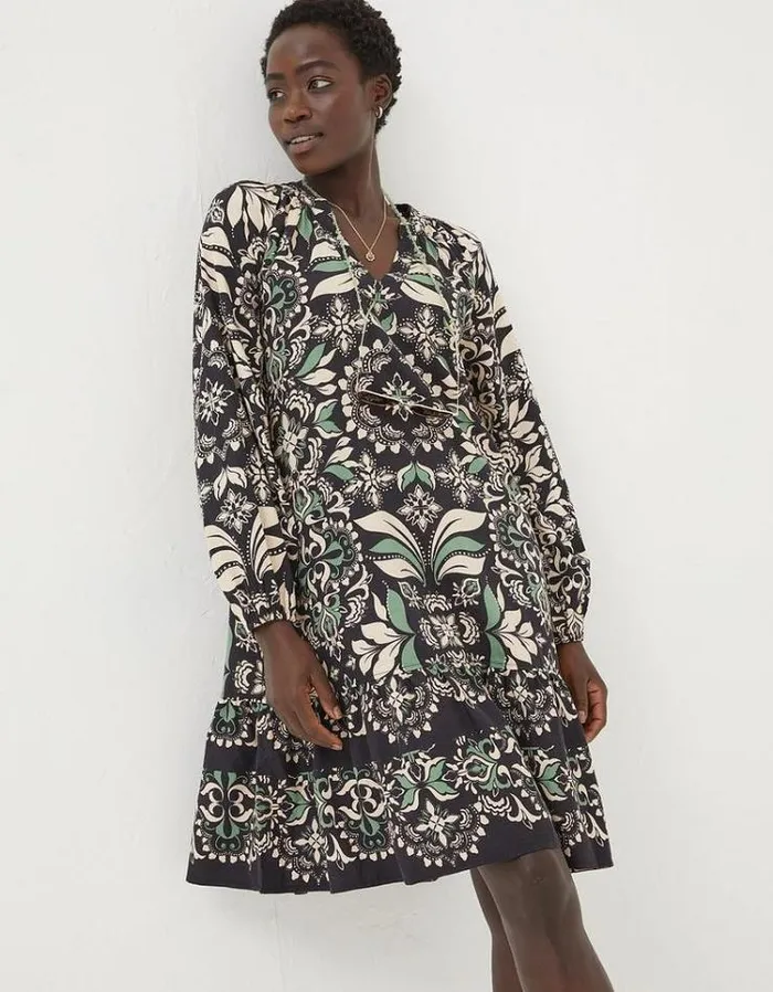 Women FatFace Women039s Sale Amy Mosaic Leaf Tunic Dress Black
