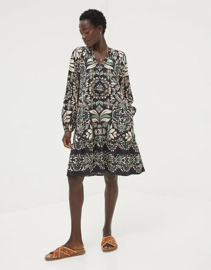 Women FatFace Women039s Sale Amy Mosaic Leaf Tunic Dress Black