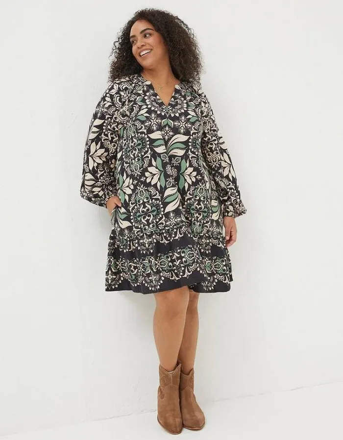 Women FatFace Women039s Sale Amy Mosaic Leaf Tunic Dress Black