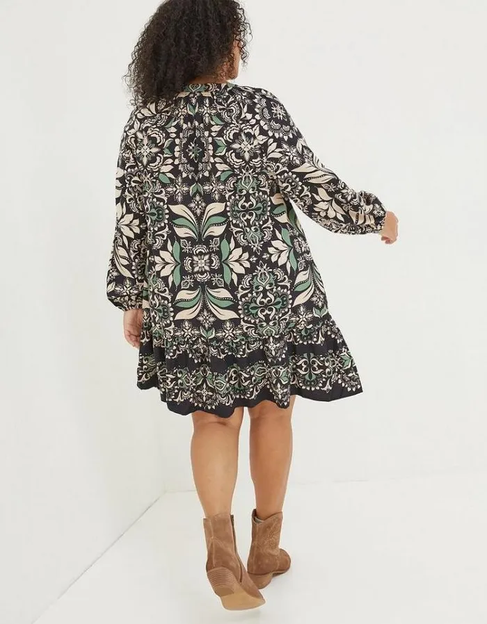 Women FatFace Women039s Sale Amy Mosaic Leaf Tunic Dress Black