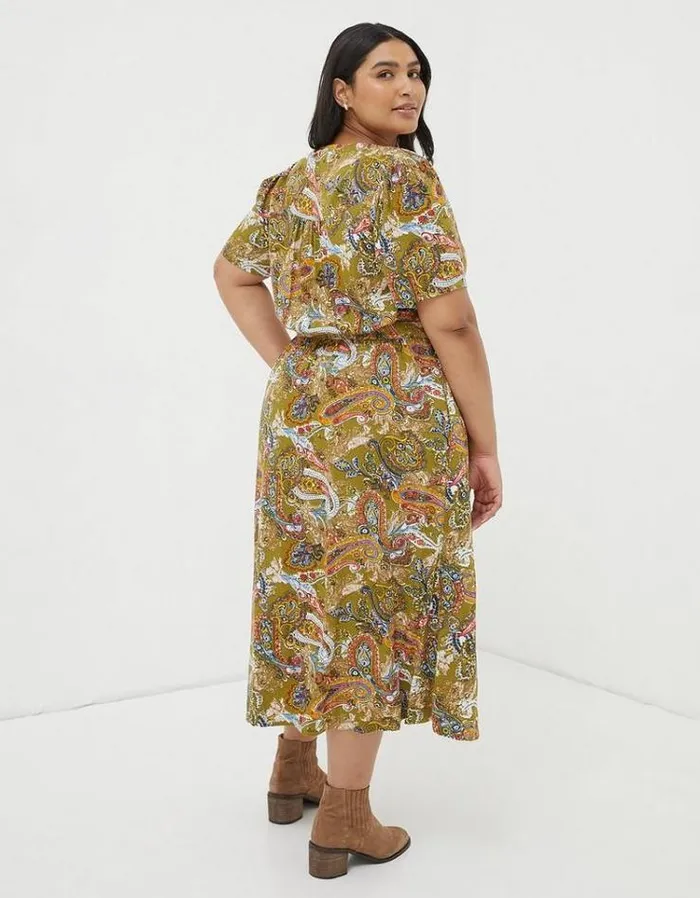 Women FatFace Women039s Sale Estelle Paisley Midi Tea Dress Light Olive