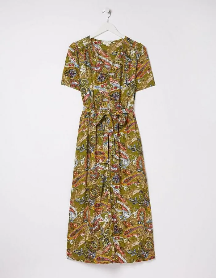 Women FatFace Women039s Sale Estelle Paisley Midi Tea Dress Light Olive