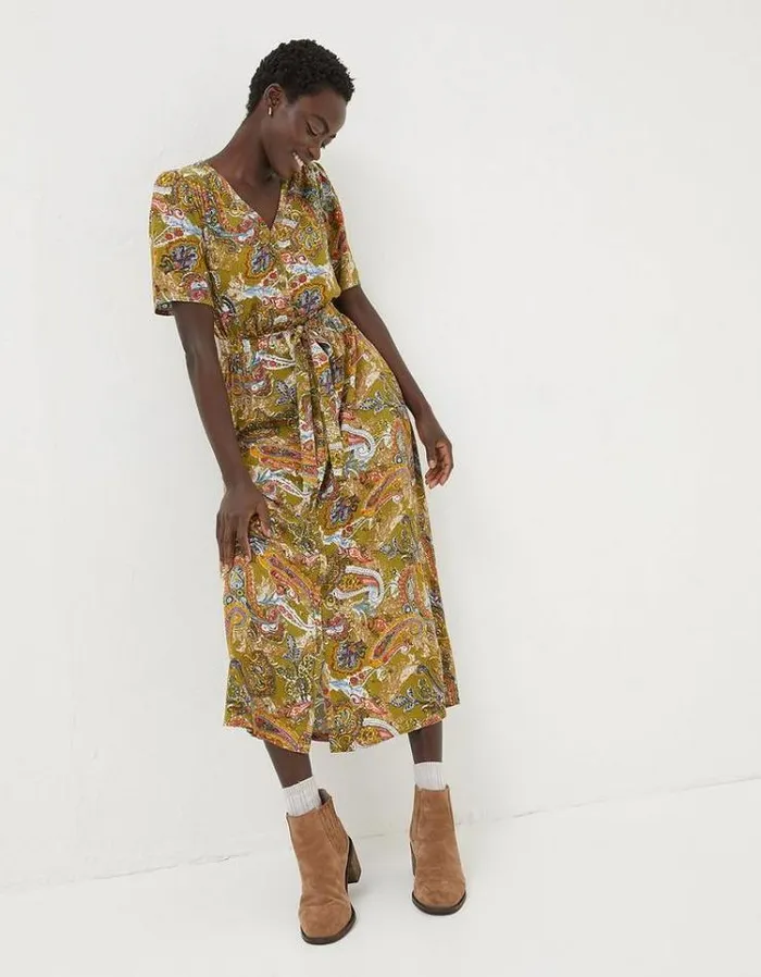 Women FatFace Women039s Sale Estelle Paisley Midi Tea Dress Light Olive