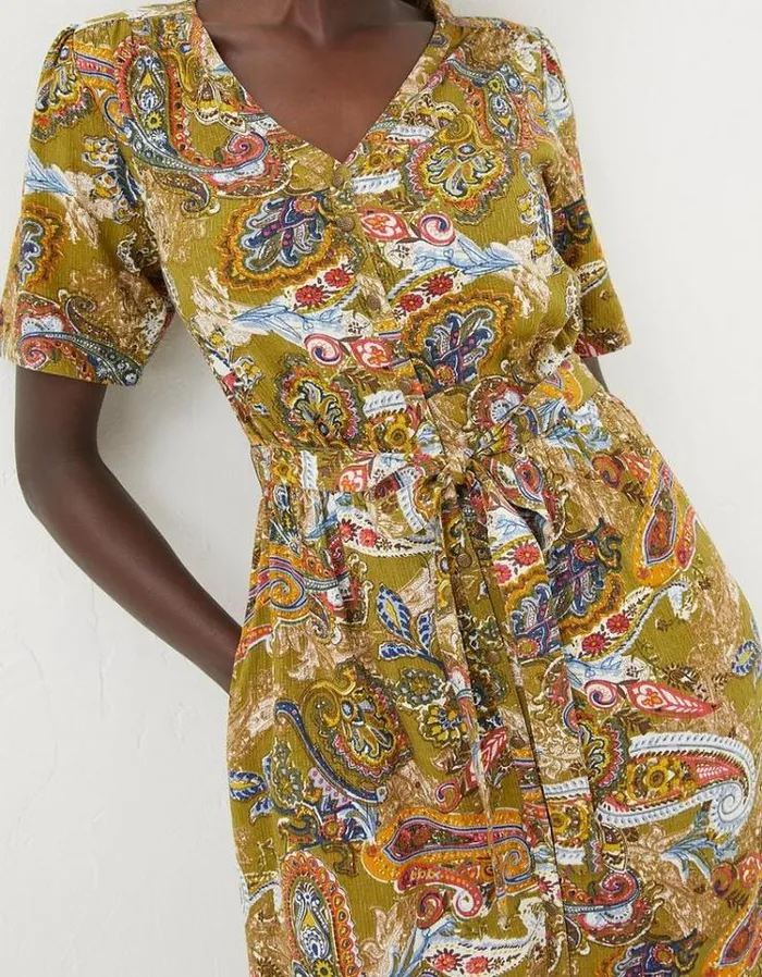 Women FatFace Women039s Sale Estelle Paisley Midi Tea Dress Light Olive