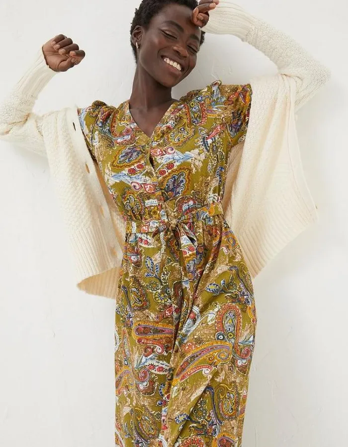 Women FatFace Women039s Sale Estelle Paisley Midi Tea Dress Light Olive