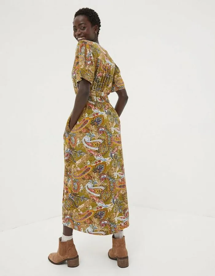 Women FatFace Women039s Sale Estelle Paisley Midi Tea Dress Light Olive