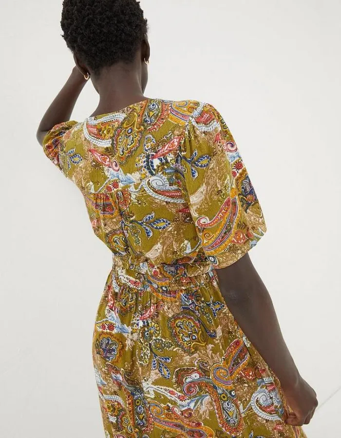 Women FatFace Women039s Sale Estelle Paisley Midi Tea Dress Light Olive