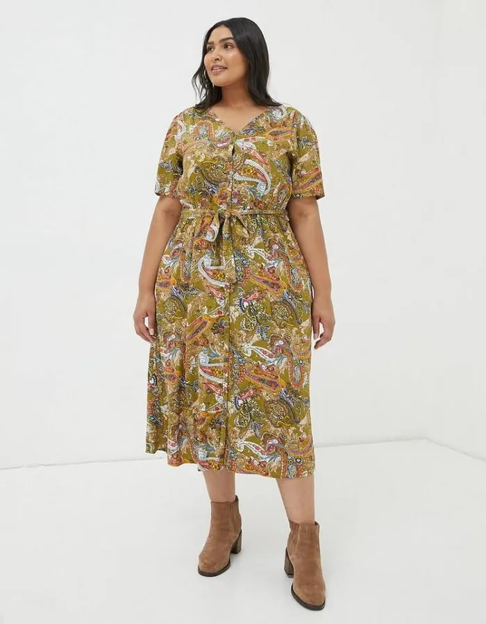 Women FatFace Women039s Sale Estelle Paisley Midi Tea Dress Light Olive