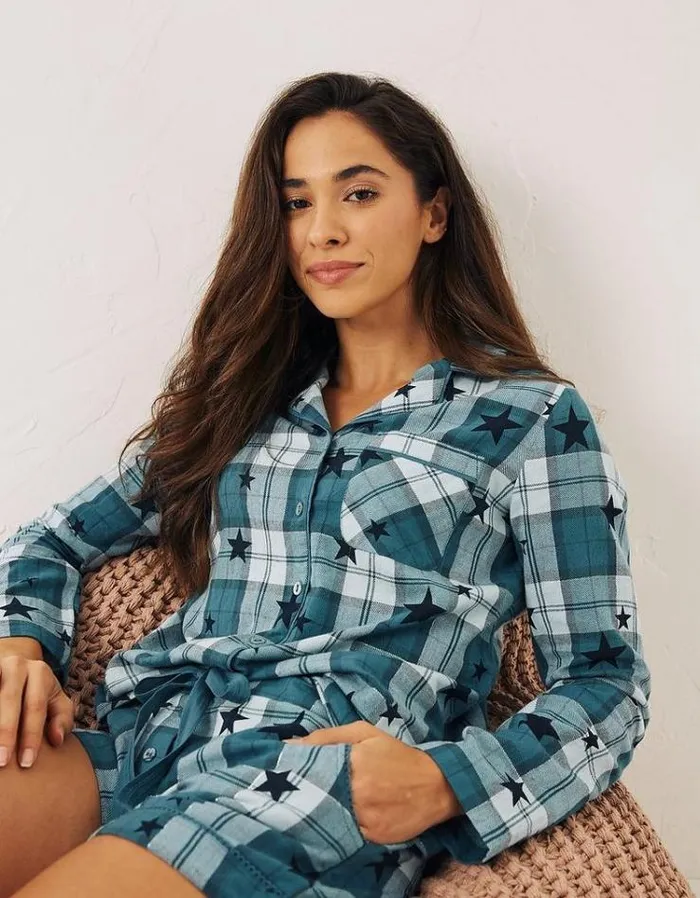 Women FatFace Women039s Sale Hayley Star Check Pyjama Set Teal