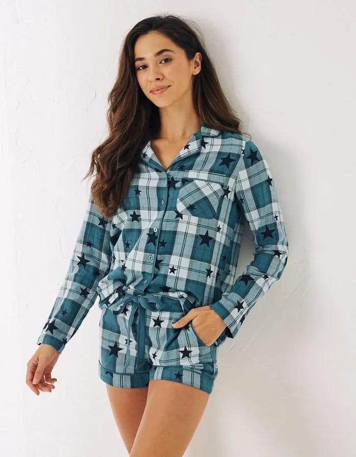 Women FatFace Women039s Sale Hayley Star Check Pyjama Set Teal