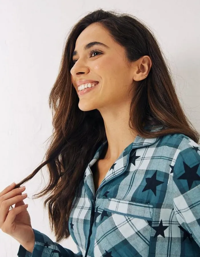 Women FatFace Women039s Sale Hayley Star Check Pyjama Set Teal