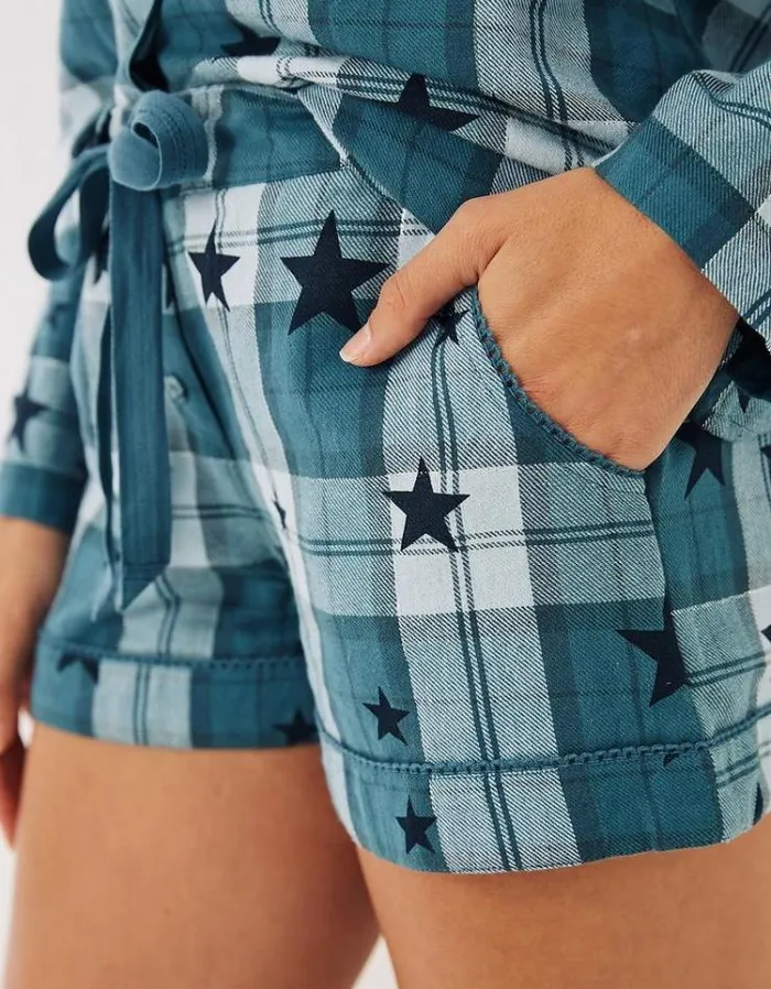 Women FatFace Women039s Sale Hayley Star Check Pyjama Set Teal