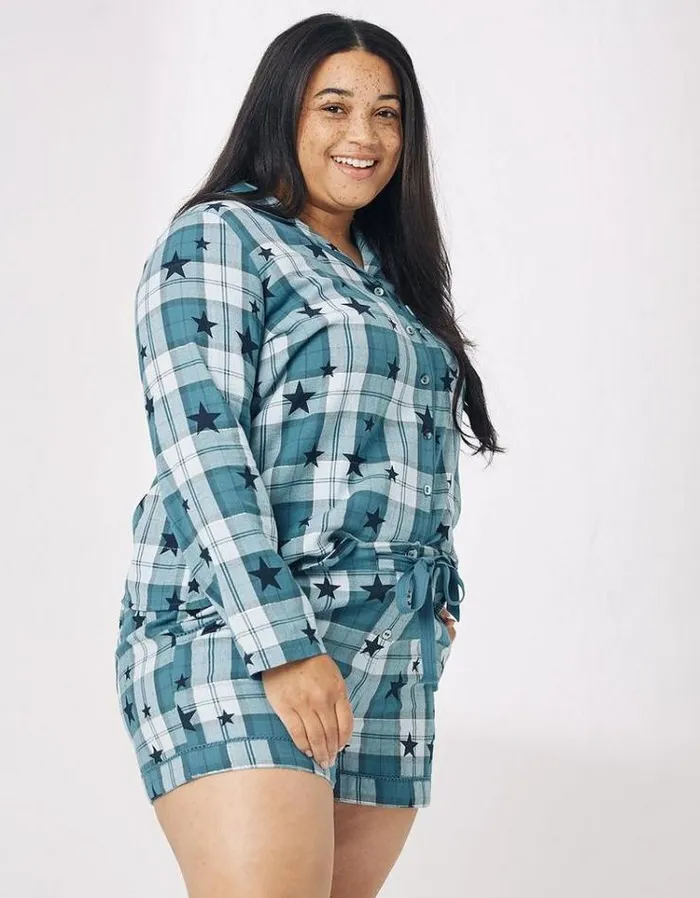 Women FatFace Women039s Sale Hayley Star Check Pyjama Set Teal