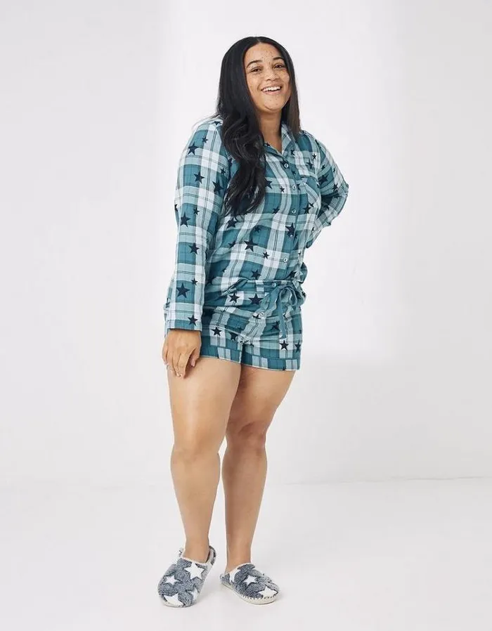 Women FatFace Women039s Sale Hayley Star Check Pyjama Set Teal