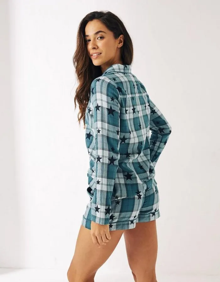 Women FatFace Women039s Sale Hayley Star Check Pyjama Set Teal