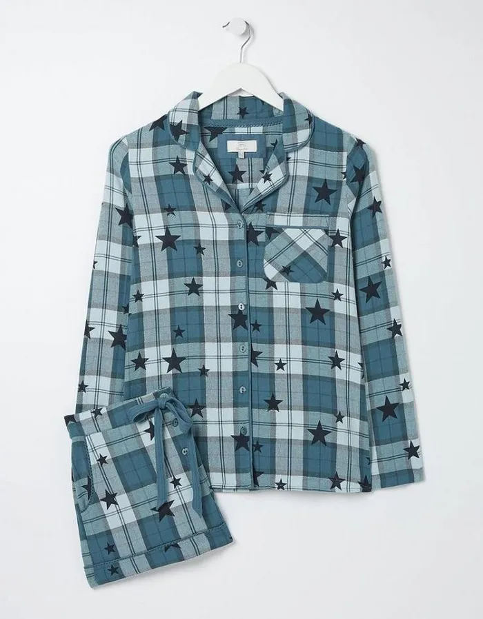 Women FatFace Women039s Sale Hayley Star Check Pyjama Set Teal