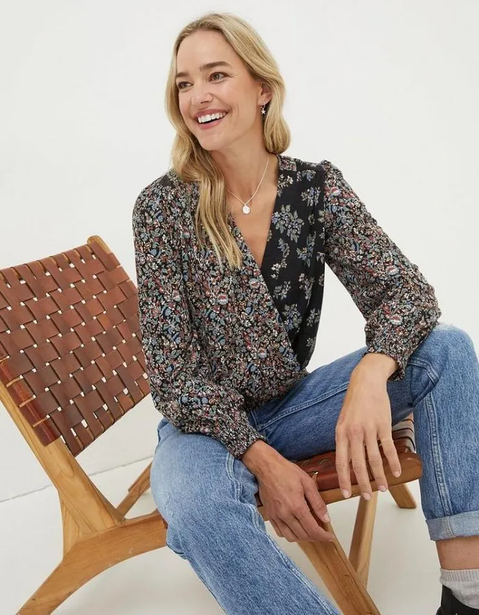 Women FatFace Women039s Sale Remi Craft Floral Wrap Top Black