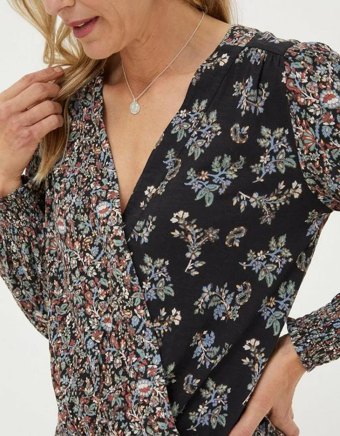 Women FatFace Women039s Sale Remi Craft Floral Wrap Top Black