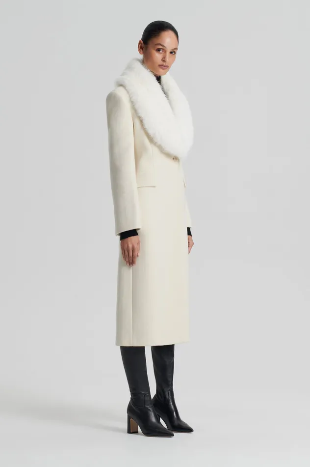 Women FAUX FUR COLLAR COAT CREME Coats Scanlan Theodore Women FAUX FUR COLLAR COAT CREME Coats Scanlan Theodore